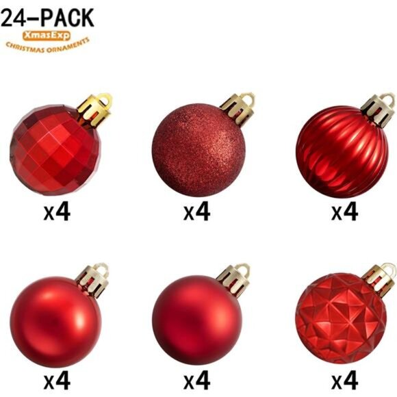 24ct Christmas Ball Ornaments Shatterproof Christmas Ornaments Set Decorations - Picture 2 of 7